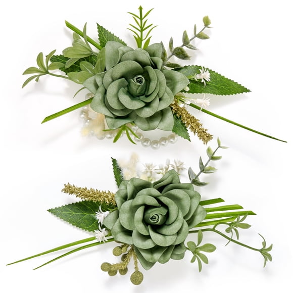 Set de Corsage y Boutonniere Serwalin Verde para Boda