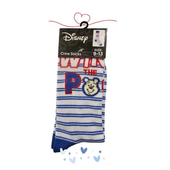 Winnie the Pooh Red/White/Blue Crew Socks, Women's Size 9-13