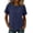 Navy, variant on Women Solid Color Crew Neck Ruffle Short Sleeve Top Relaxed Fit Cotton Linen Blend Summer Resort Plus Size Blouses Yellow XL