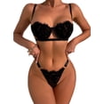 thumbnail image 1 of popiv Womens 2 Piece Sexy Bra And Panty Set Eyelash Strap Bralette Bra and Panty Set Mesh Strappy Lingerie Underwear，Black,S-XL, 1 of 6