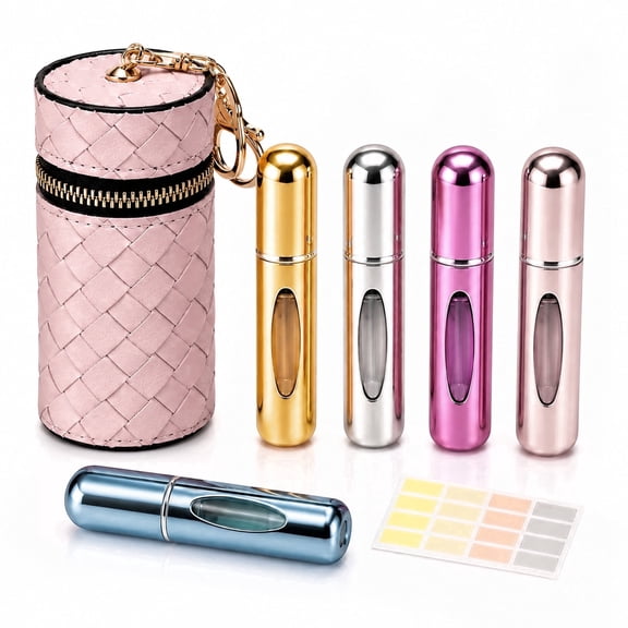 Lpwetis 5 Pack 5ml Refillable Perfume Atomizer, Portable Travel Perfume Spray Bottle with Storage Bag and Stickers