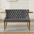 thumbnail image 2 of GZXS Settee Bench with Back | Mini Loveseat Couch for Dining Room/Living Room/Entryway, 45.6"W Modern Upholstered Button Tufted Bench with Gold Metal Legs, Gray, 2 of 10