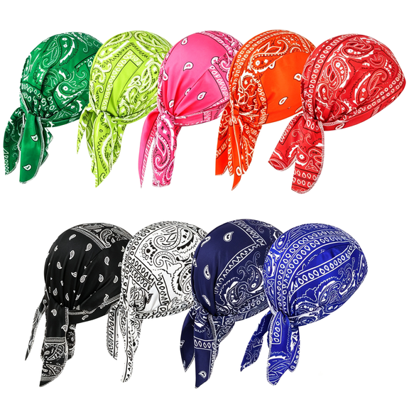 TELOLY 9 Pcs Do Rags Skull Cap Men Women Helmet Liner Head Bandana Motorcycle Durags Caps Cycling Beanie Sports Accessories Cooling Rags