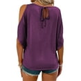 thumbnail image 2 of Langwyqu Summer Solid Color Women Cold Shoulder Women Scoop Neck Casual Blouse Tops, 2 of 5