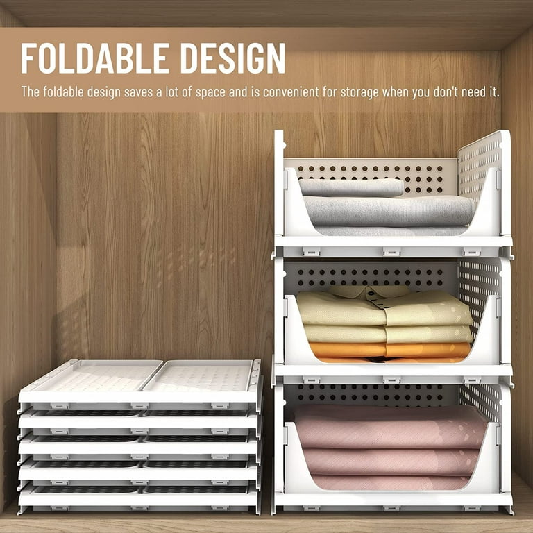 Phyllia 4 Pack Closet Organizers Storage Bins, Plastic Stackable Drawer  Basket, Foldable Clothing Storage for Kitchen Cabinets, Pantry, Offices