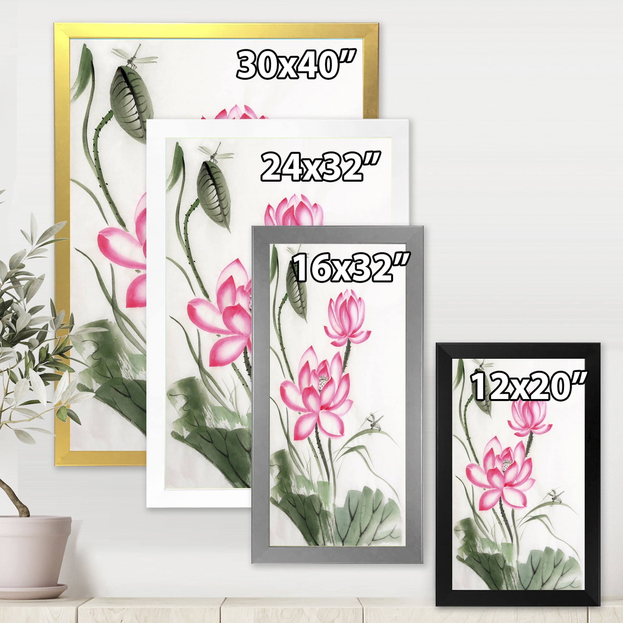 Designart 'The Dragonfly and Lotus I' Traditional Framed Art Print