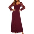 thumbnail image 2 of Hueook Elegant Dresses for Women Square Neck Lace Long Sleeve Fit and Flare Maxi Dress Wine M, 2 of 5