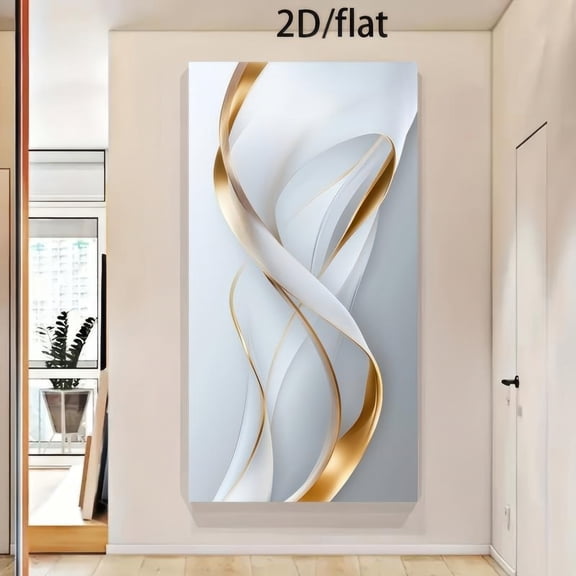 Modern Abstract Gold and White 2D Flat Canvas Wall Art Framed 48x24 Inch Decor for Living Room Bedroom Office