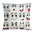 thumbnail image 1 of Cartoon Decor Throw Pillow Cushion Cover, Smiley Face Emoji Cartoon Hand Drawing Image with Positive Face Expressions, Decorative Square Accent Pillow Case, 20 X 20 Inches, Multicolor, by Ambesonne, 1 of 2