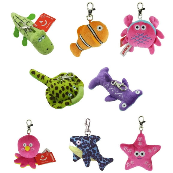 Aurora World Plush - Fanta-Sea Life Clip Ons - SET OF 8 (Shark, Crab, Octopus, Starfish  4)(4 inch)
