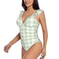 thumbnail image 3 of Fotbe Pistachio Green Checkboard Women's Tummy Control Swimsuits Slimming One Piece Bathing Suit Ruffle Wrap V Neck Swimwear-, 3 of 8