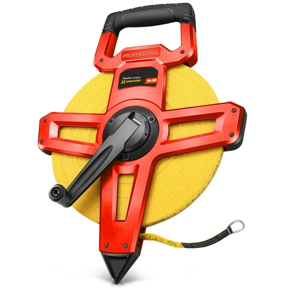 Contractor-Grade Open Reel Fiberglass Measuring Tape, Distance Measurement Tool Kit, [1] 1/2" / 330 Ft Reel, Orange/Yellow