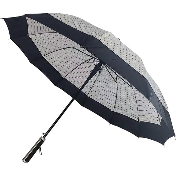 Cheery Stick Umbrella for Rain - Classic Cane Outdoor Umbrella - Automatic, Sun, and Windproof Camping Equipment - 14-Spine Heavy-Duty Walking, Hiking Gear (Polka Dots)