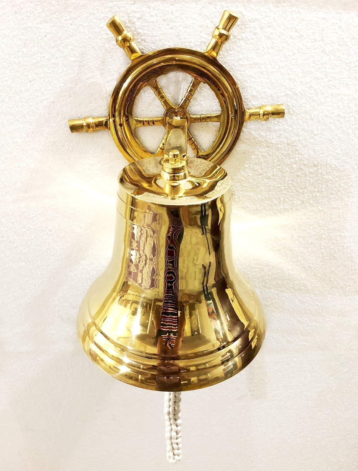 Solid Brass 8.5" Ship Wheel Bell Ring Home Kitchen Outdoor Indoor Door Bell Wall Hanging Home Decorative