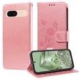 thumbnail image 2 of Designed for Google Pixel 8A Case Wallet,Women Flip Folio Cover with Butterfly & Flower Embossed PU Leather Stand Credit Card Holders Slots Wrist Strap Shockproof Phone Case,Pink, 2 of 11