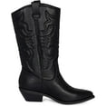 thumbnail image 3 of Ring- Women's Cowboy / Cowgirl Pull On Western Stacked Heel Mid Calf Almond Pointed Toe Boots (Black, 11), 3 of 7