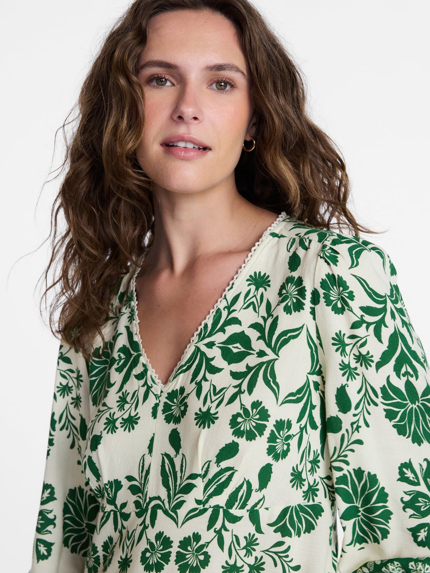 Time and Tru Women's Linen-Blend Border Print Mini Dress, Sizes XS-XXXL