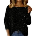 thumbnail image 2 of WHEANG Long Sleeve Shirts For Women Glitter Real Sequin One Shoulder Strip Sweater Knitted Soft Warm Casual Fashion Pullover 1Pc Black S-3Xl, 2 of 9