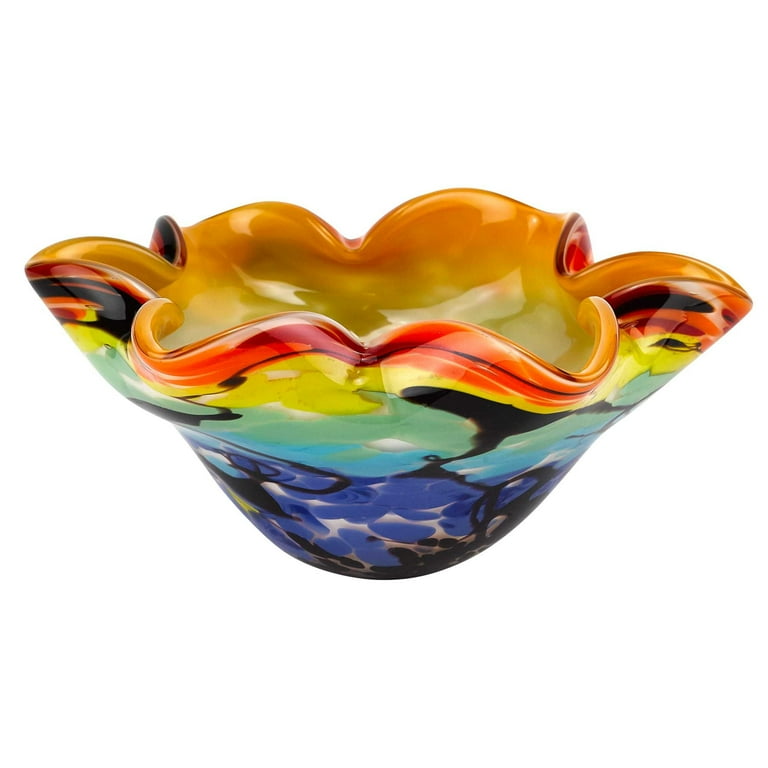 85 Mouth Blown Art Glass Wavy Inch Centerpiece Or Candy Bowl 85 Mouth Blown Art Glass Wavy Inch Centerpiece Or Candy Bowl