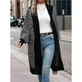 thumbnail image 4 of Women's Trendy Argyle Striped Knit Cardigan Open Front Long Sleeves Mid Long Sweater Coat Black XL, 4 of 10