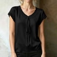 thumbnail image 6 of TGSLY Lace Trim Satin Tops for Women Smooth Soft V Neck Bow Tie Front Shirts Loose Dressy Casual Solid Color Cap Sleeve Blouses M, 6 of 7