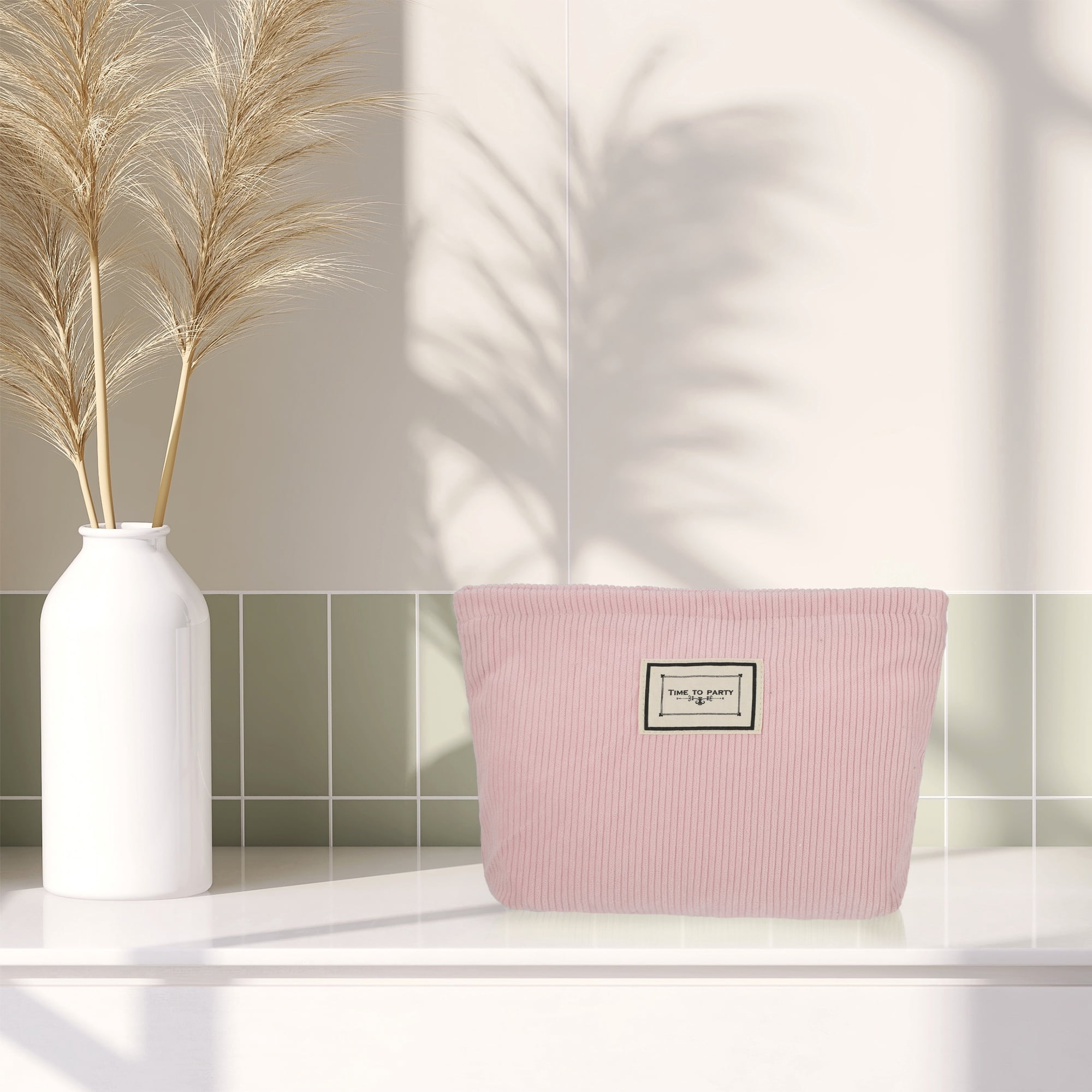 Unique Bargains Corduroy Makeup Bags Corduroy Cosmetic Bag Zipper Women Makeup Pouch Pink