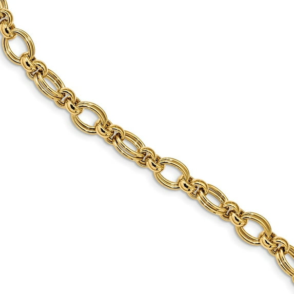 Solid 14k Yellow Gold Unique Link Bracelet - with Secure Lobster Lock Clasp 7.5" (Width = 7mm )