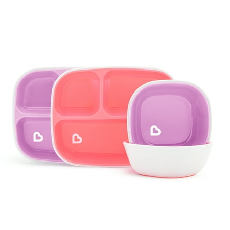 Munchkin® Splash™ Toddler Divided Plate and Bowl Dining Set, Pink/Purple, Unisex, 4 Pieces