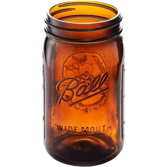 Ball Elite Collection Amber Glass Wide Mouth Mason Jar (32 oz/Quart) Amber Canning Jar - UV light Protection - Microwave & Dishwasher Safe, 1 Jar (No Lid or Band)