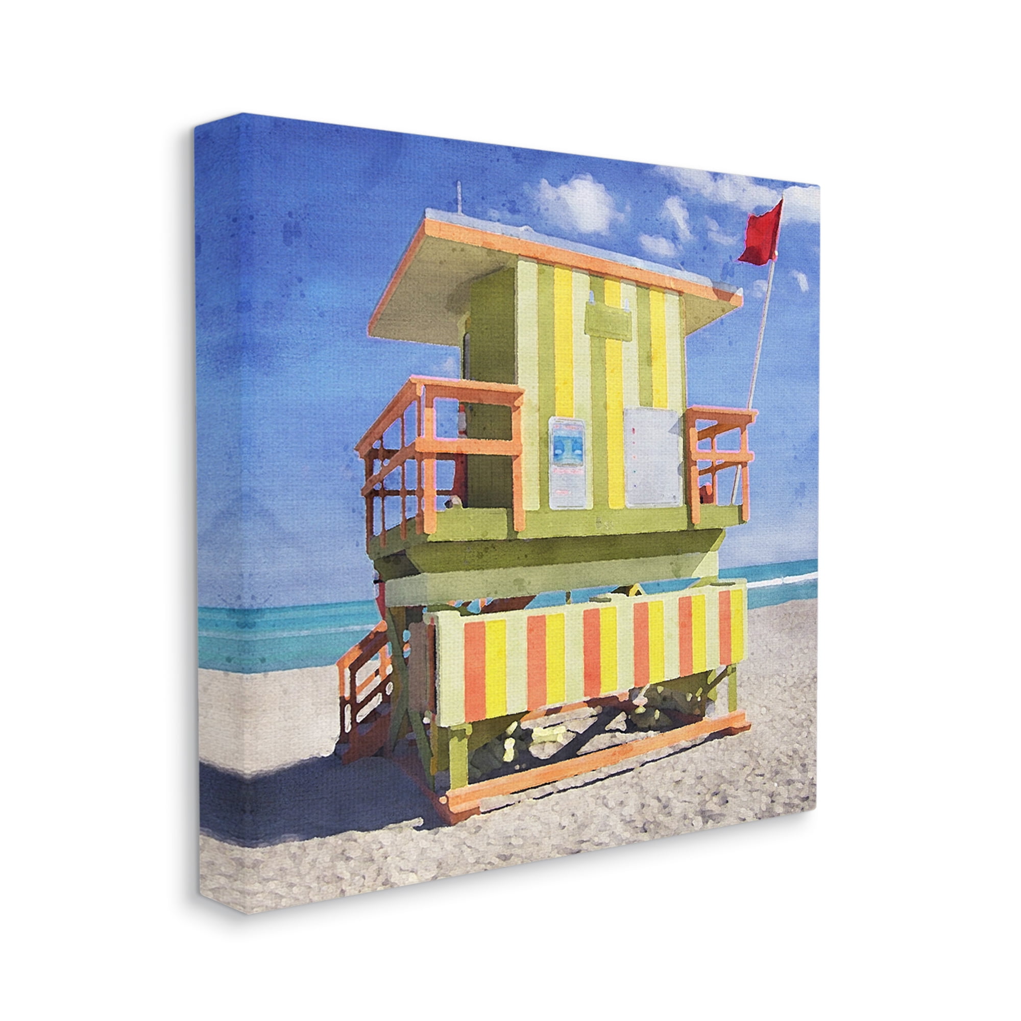 Stupell Industries Yellow Summer Beach Hut Nature Painting Gallery Wrapped Canvas Print Wall Art, 24 x 24