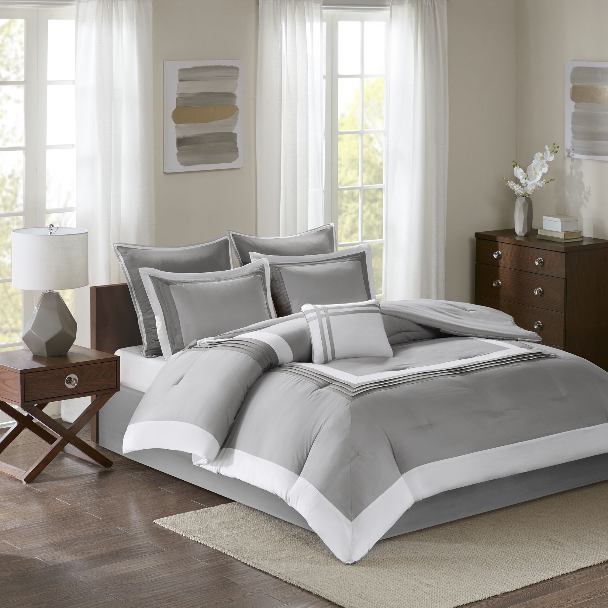 Photo 1 of Comfort Spaces Malcom 7 Piece Comforter Sets ( plus 2 euro shams and 1 pillow), Queen, Gray