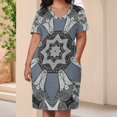 thumbnail image 3 of Grey Blue Floral Mandala Design Women's Summer Short Sleeve Casual Dresses Party Dress, 3 of 5
