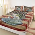 thumbnail image 5 of Manfei Vintage Bass Fish Bed Sheets, Rustic American Flag Full Size Sheets, Red Navy Beige, 4pcs, 1 Flat Sheet, 1 Fitted Sheet and 2 Pillowcases, 5 of 6