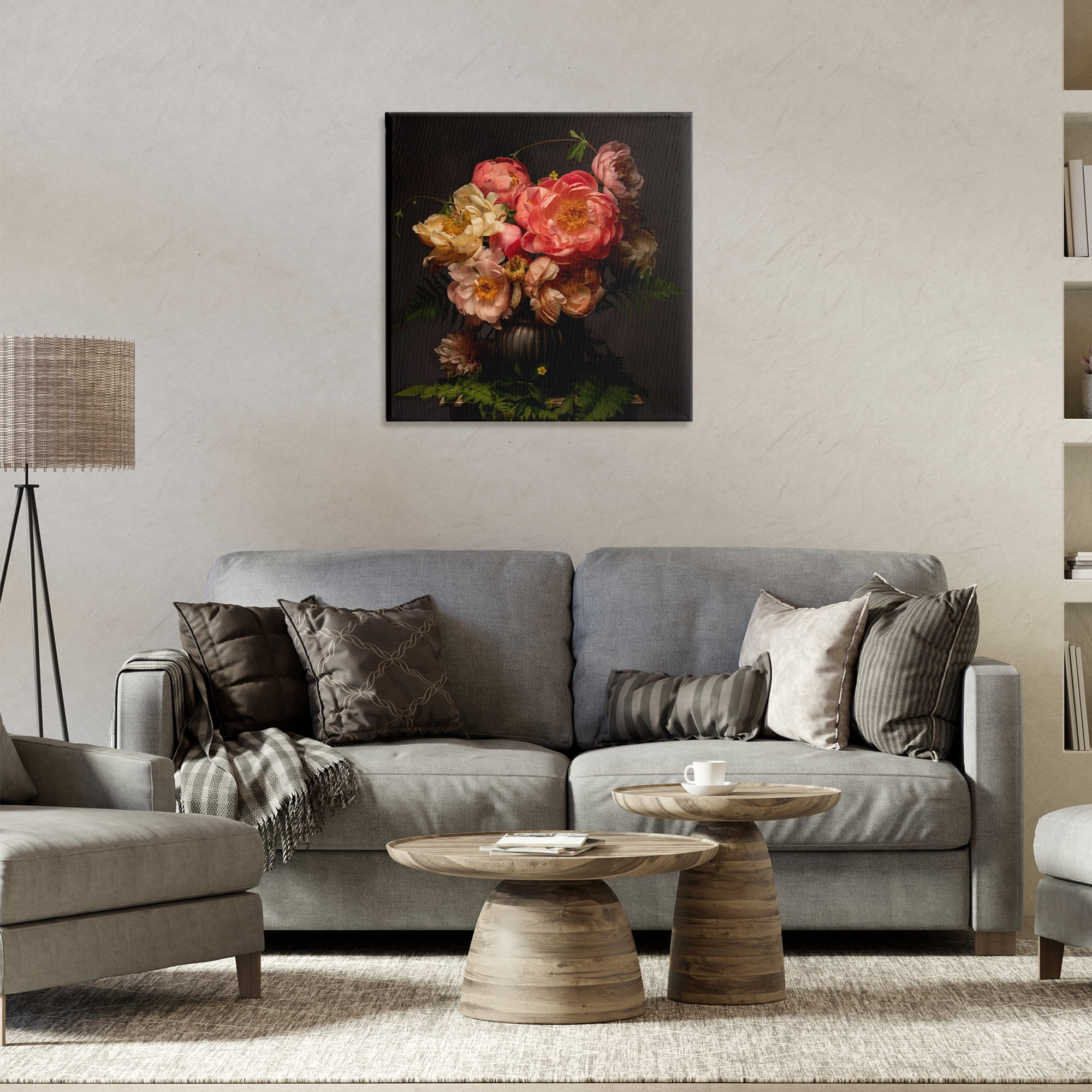 Stupell Industries Peonies & Ferns Bouquet Plants & Flowers Photography Wrapped Canvas Art Print Wall Art, 24 x 24