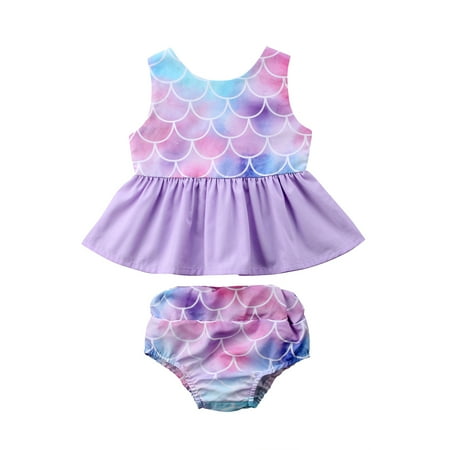 

Summer Toddler Baby Kids Girls Mermaid Tops Dress Shorts Outfits Clothes Set 3T