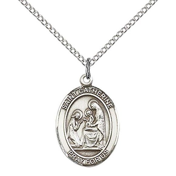 F A Dumont Pendentif en Argent Sterling St. Catherine de Siena avec Chaîne Gourmette en Acier Inoxydable de 18 Pouces. Patron de la Prévention des Incendies