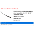 thumbnail image 2 of Right Passenger Side Windshield Wiper Arm - Compatible with 1998 - 2010 Volkswagen Beetle 1999 2000 2001 2002 2003 2004 2005 2006 2007 2008 2009, 2 of 2
