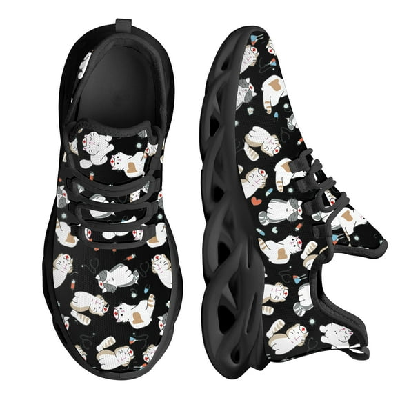 Zapatos de enfermera Kwaii para mujer con estampado de gato de dibujos animados, suela gruesa, cómodos zapatos de punto con cordones, zapatos médicos para mascotas, nuevos