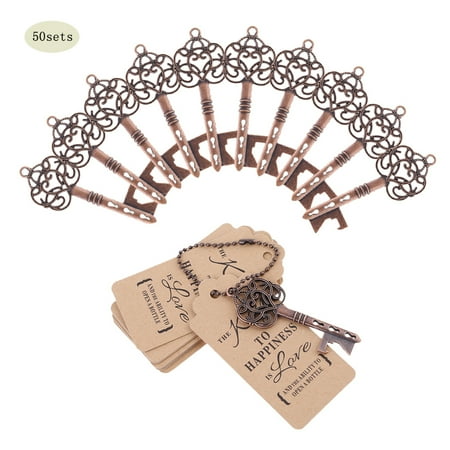 

50Sets Vintage for Key Shape Bottle Opener with Tags Card Wedding Party Favors G