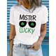 thumbnail image 1 of Playera estampada para mujer, divertida e inspiradora, novedosa, informal, de manga cortaSt. Patrick'S Day Stylish Glasses Printed Short-Sleeve T-Shirt - 312Father's Day, Mother's Day, New Camisetas, 1 of 6