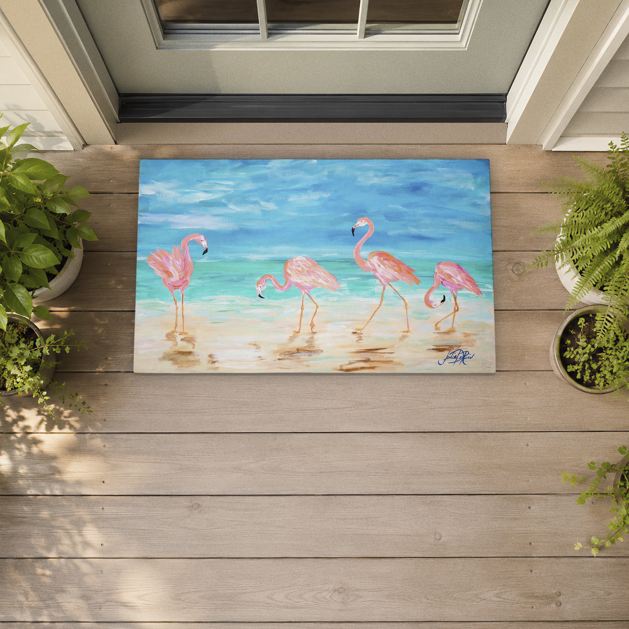 Stupell Industries Four Flamingos Beach Printed Outdoor Door Floor Mat, design by Julie DeRice