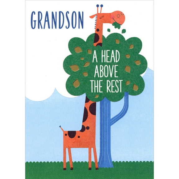 Designer Greetings Giraffe Eating Leaves from Tree: Head Above the Rest Juvenile Graduation Congratulations Card for Grandson