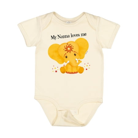 

Inktastic My Nanna Loves Me Yellow Elephant Stars Gift Baby Boy or Baby Girl Bodysuit