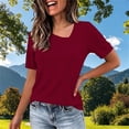 thumbnail image 4 of TEAJOPSUU Womens Summer Tops Short Sleeve Asymmetrical Neck T Shirts Casual Solid Color Pullover Blouses for Everyday Vacation Burgundy, 4 of 5