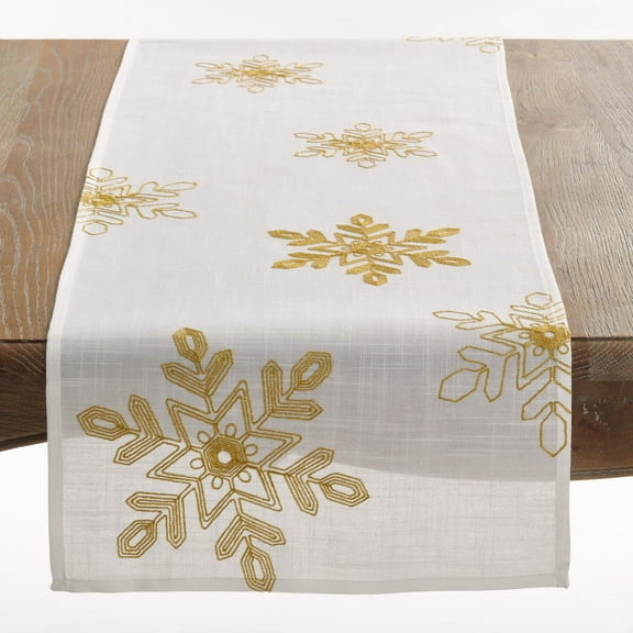 Saro Lifestyle 70197.GL1690B 16 x 90 in. Embroidered Snowflakes Table Runner, Gold