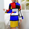 thumbnail image 5 of Robe de Pyjama Imprimé Géométrique Multicolore Style Mondrian à Manches Longues Kawaii Robes de Nuit Col en V pour Femme, 5 of 5