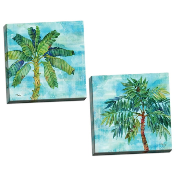 Gango Home Decor Tropical Arianna Palm I & II by Paul Brent (Ready to Hang); Two 12x12in Hand-Stretched Canvases
