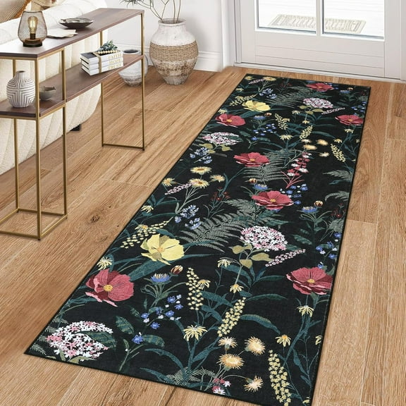 Washable Area Rugs for Living Room,Bedroom,Kids Room,Nursery,Stain Resistant Non-Slip,Pet & Child Friendly,Farmhouse Floral Low Pile Indoor Carpet for Kitchen