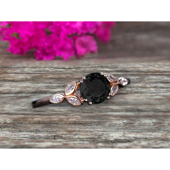 Black Diamond Moissanite Engagement Ring 1.50 Carat Round Cut Unique Design Stunning Look 10k Rose Gold