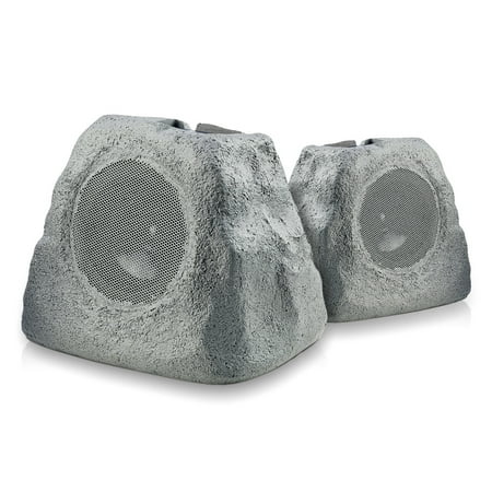 UPC: 0747705007872 | iHome Audio iHRK-500LTMS-PR Rechargeable Bluetooth Outdoor Solar Rock LED Speakers with Multilink – Pair (Gray Slate)